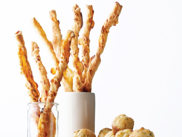 Two cups of crunchy, twisted cheese straws