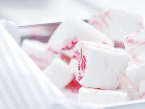 Homemade marshmallows with red swirl 