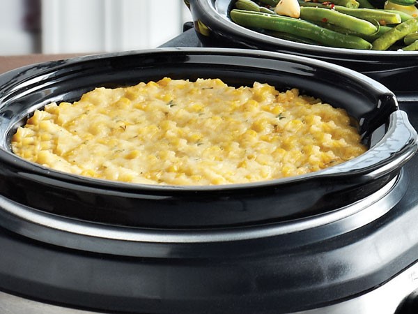 Slow cooker filled with corn casserole