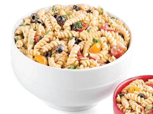 Bowl of creamy italian pasta salad