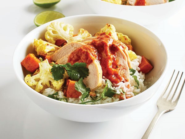 Bowl of chicken-veggie curry