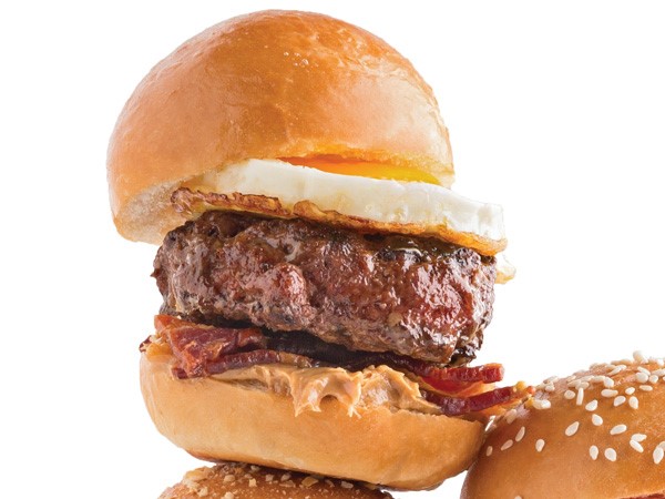 Burger with peanut butter, bacon, and egg