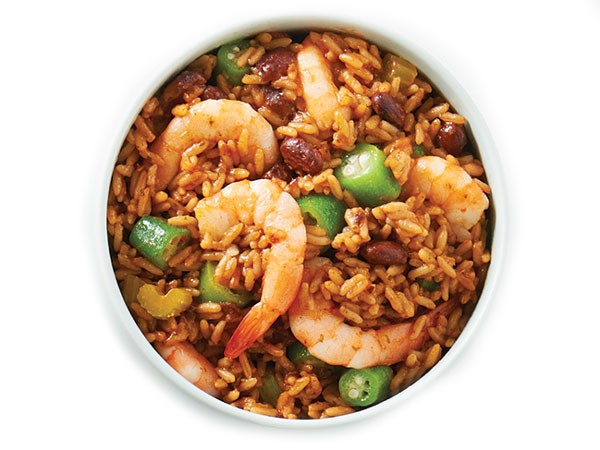 Bowl of cajun rice and shrimp
