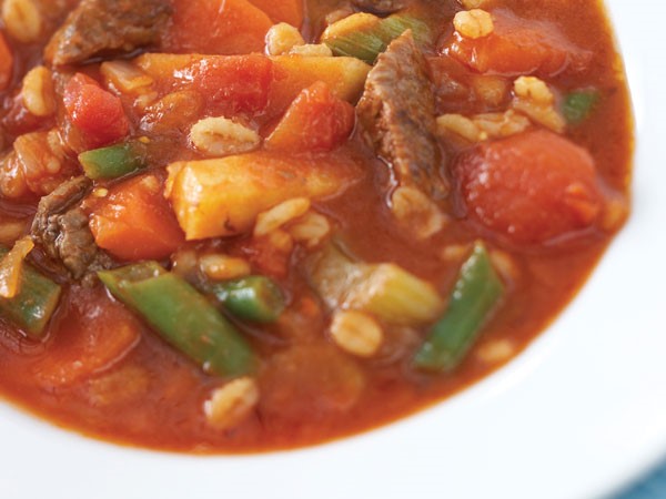 Bowl of beef barley soup