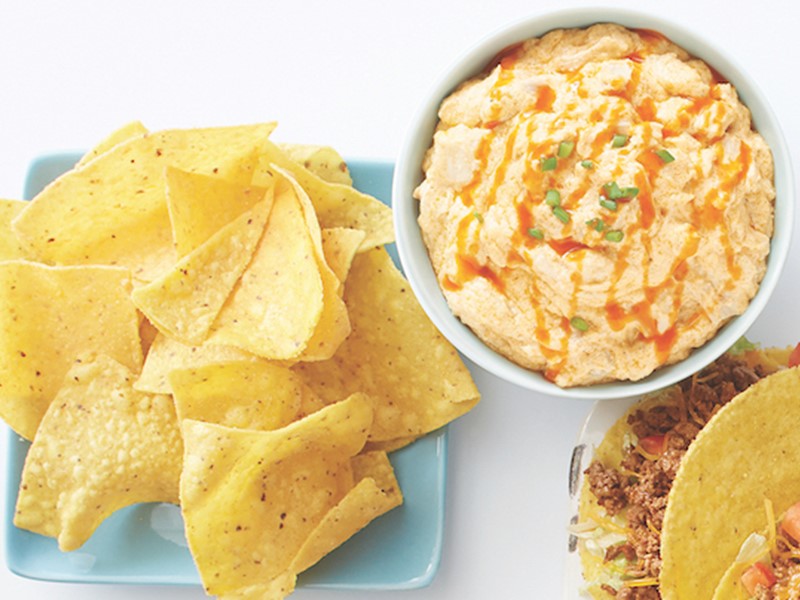 chips, dip and tacos