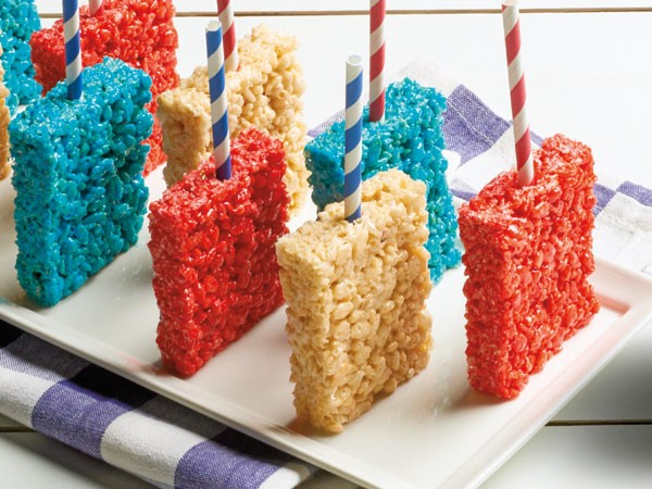 Red, White and Blue Rice Krispie Treats with Striped Straws