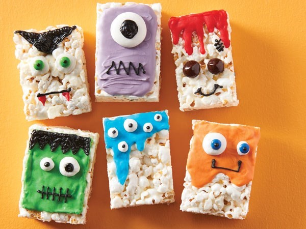 Popcorn bars decorated like monsters