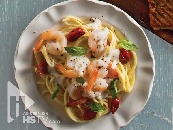 Plate of shrimp linguine Alfredo 