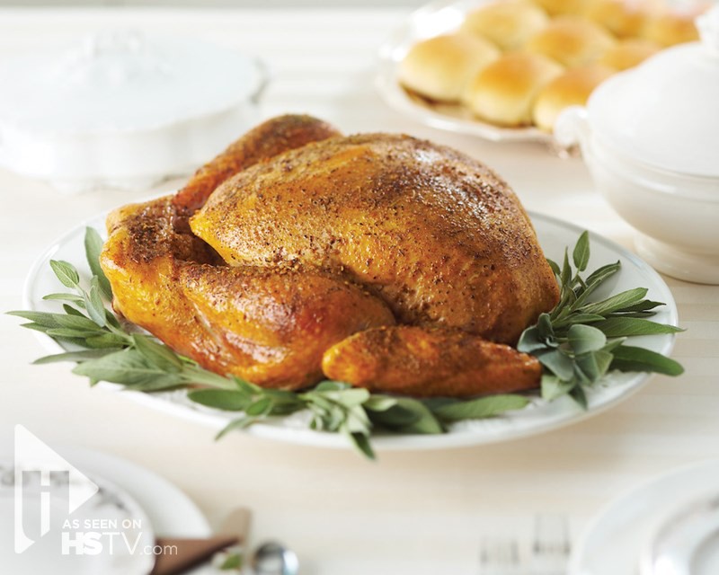 Bourbon-Glazed turkey on a bed of herbs