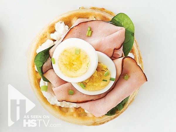 Ham and egg breakfast waffle 