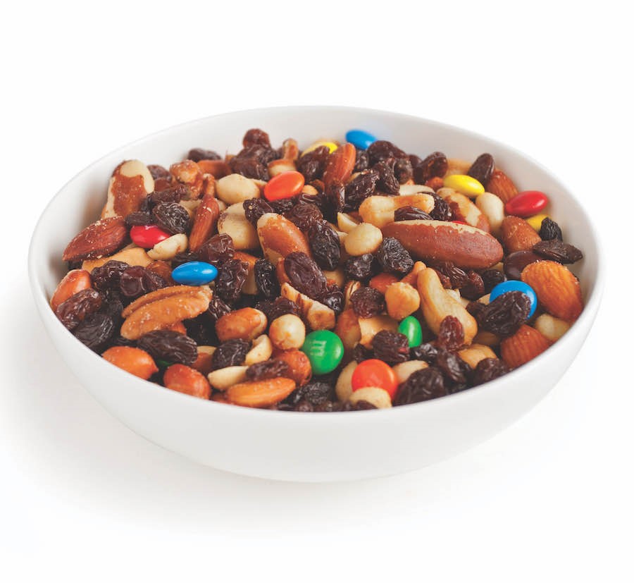 Trail Mix Filled with Cranberries, Assorted Nuts, and M&Ms