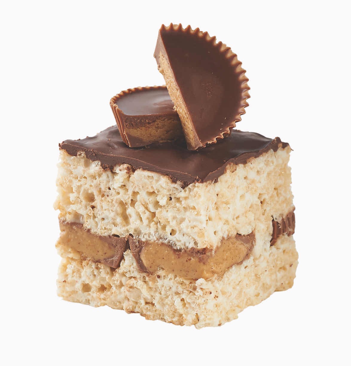 Peanut Butter Cup Filled Rice Crispy Bar