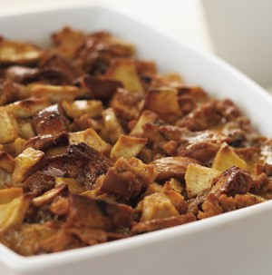 Casserole Dish of Cinnamon Apple Bread Pudding