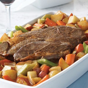 Pan of Pot Roast and Roasted Vegetables