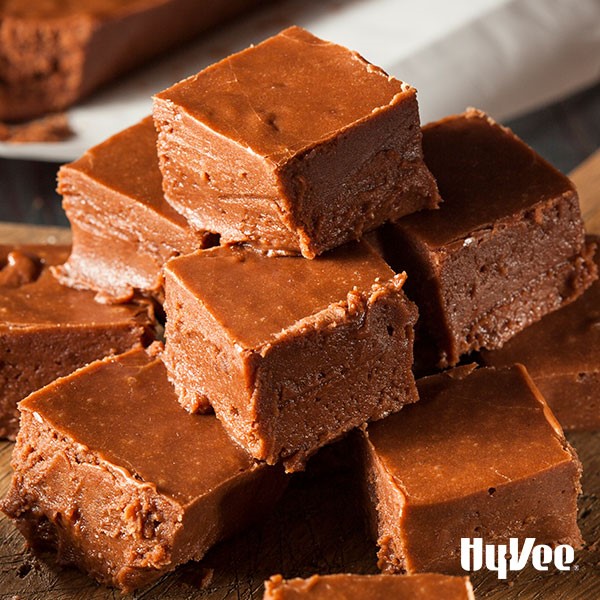 Stacked chocolate fudge cubes