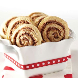 Cookies in a dish with a spiral of cinnamon sugar