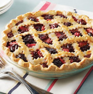 Dish of Cherry-Apple Pie with lattice pie crust
