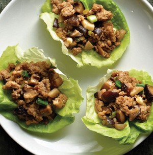 Plate of three chicken lettuce wraps