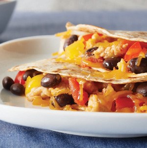 Plate of chicken and black bean quesadillas