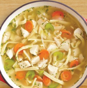 Chicken noodle soup in dutch oven