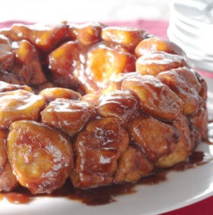 Glazed monkey bread on a white plate