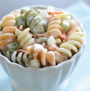 Cup of creamy pasta salad