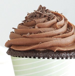 Chocolate dream cupcake topped with chocolate frosting and chocolate shavings