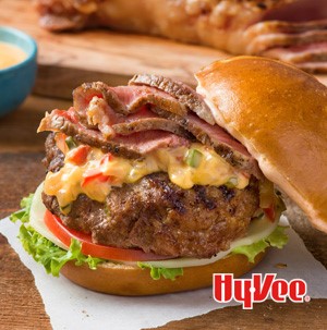 Philly cheesesteak burger served on a napkin