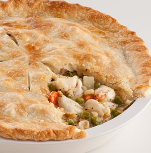 Dish of baked crab pot pie