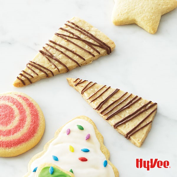 Shortbread cookies drizzled in chocolate or iced with sprinkles