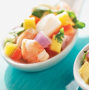 A dish of ceviche with scallops and shrimp