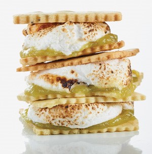 Lavender lime sauce stacked with toasted marshmallows and graham crackers