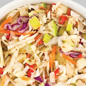 Cup of coleslaw blend with apples, red pepper, celery and onion