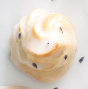 California cream puff garnished with dried lavender blossoms