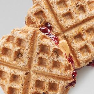 Waffle-crusted PB and J sandwich