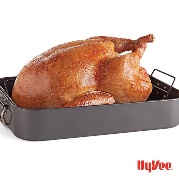 Roast turkey in a roasting pan