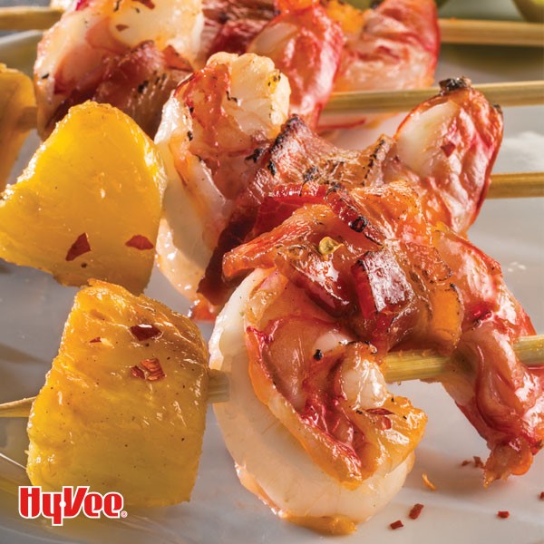 Pineapple and bacon-wrapped shrimp skewers