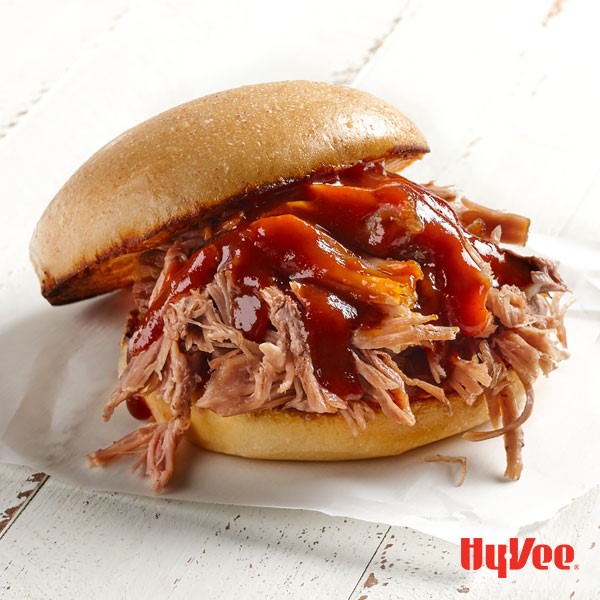 Pulled pork with barbecue sauce on a bun