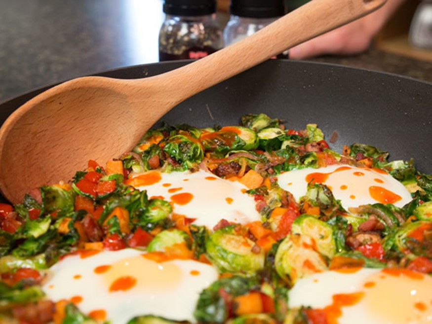 Sweet Potato Hash Egg Skillet with Microgreens