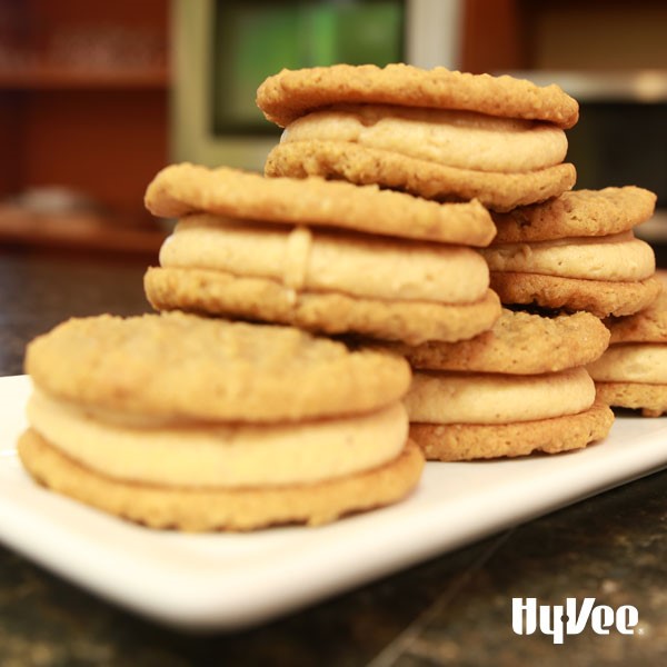 Pumpkin bourbon cream sandwiched between oatmeal cookies