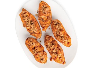 Twice Baked Sweet Potatoes with a Crumble on Top