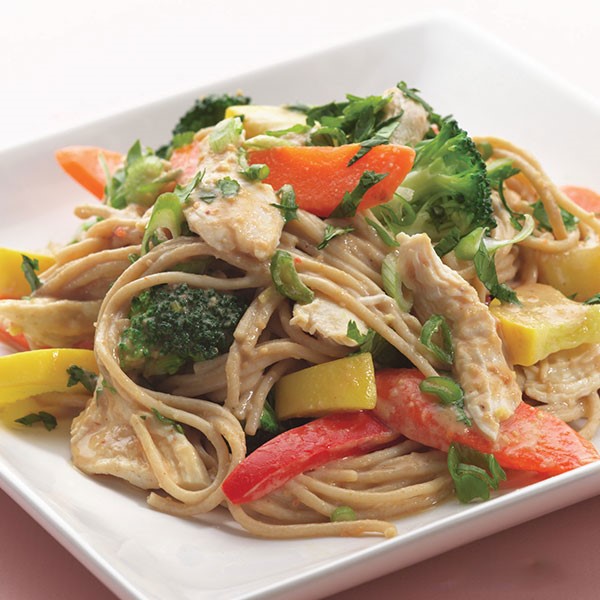 Ginger Sauced Noodles with Bell Peppers, Carrots, and Broccoli