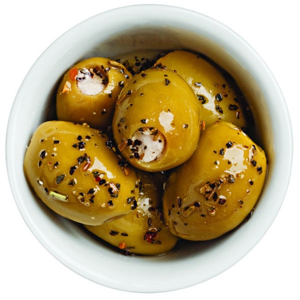 Stuffed Olives with Olive Oil and Black Pepper