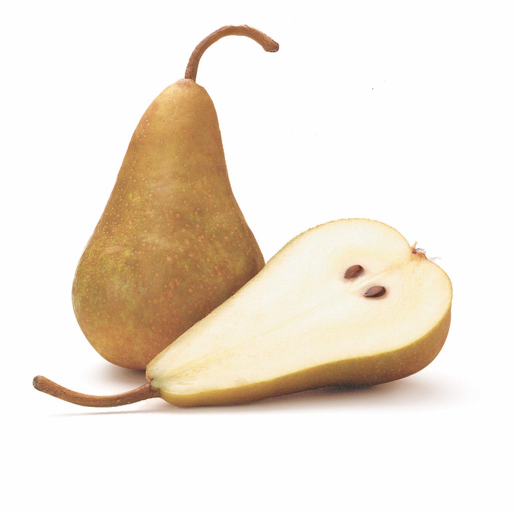 bosc pear cut in half lenghwise
