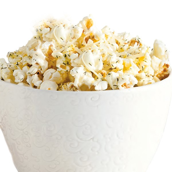 Bowl of popcorn seasoned in dill and Parmesan cheese