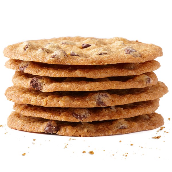 Stack of crispy chocolate chip cookies